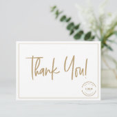 Custom Logo Simple Gold Business Modern Script Dankeskarte (Stehend Vorderseite)