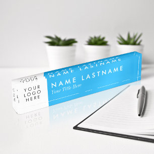 Custom Logo Sky Blue Bright Modern Namensplakette
