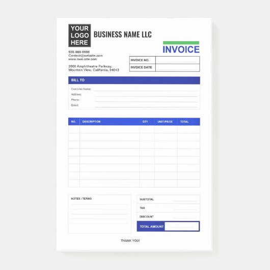 Custom Logo Small Business Invoice Receipt Pad Post-it Klebezettel (Vorderseite)
