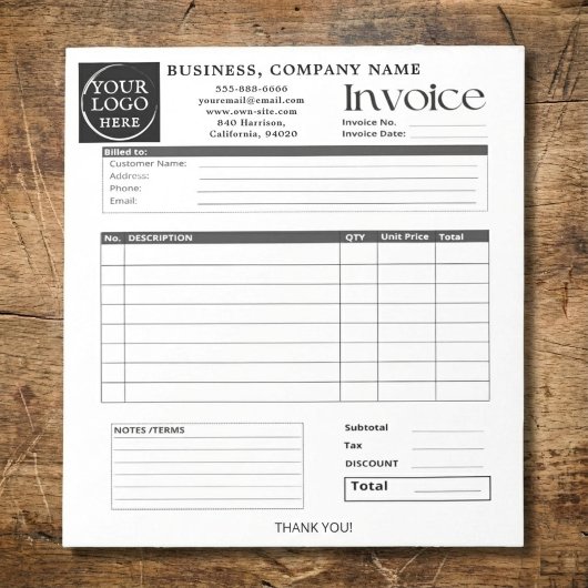 Custom Logo Small Business Invoice Sales Receipt N Notizblock