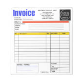Custom Logo Small Business Invoice Sales Receipt O Notizblock (Vorderseite)