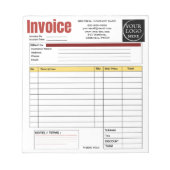 Custom Logo Small Business Invoice Sales Receipt O Notizblock (Vorderseite)