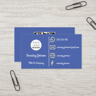 Custom Logo Social Media Gold QR Blue Visitenkarte