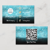 Custom Logo Social Media Gold QR Code Blau Visitenkarte (Vorne/Hinten)