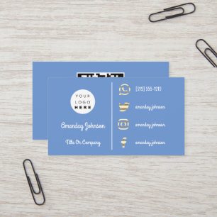 Custom Logo Social Media Gold QR Code Blue Pastel Visitenkarte