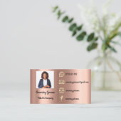 Custom Logo Social Media Gold QR Code Foto Rose Visitenkarte (Stehend Vorderseite)