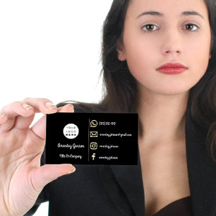 Custom Logo Social Media Gold QR Code ModernBlack Visitenkarte