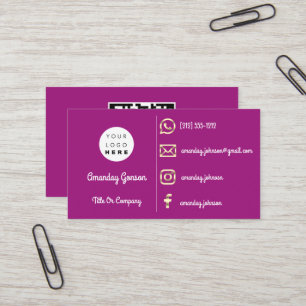 Custom Logo Social Media Gold QR Lila Visitenkarte