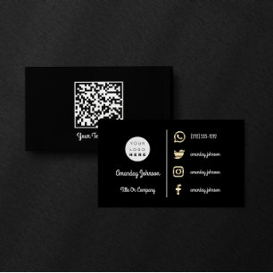  Custom Logo Social Media Gold QR Schwarz-weiß Visitenkarte