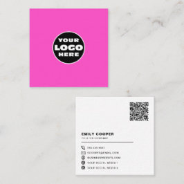 custom logo social media icons QR code hot pink Quadratische Visitenkarte