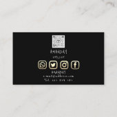 Custom Logo Social Media QR Code Gold Black Visitenkarte (Rückseite)