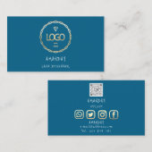 Custom Logo Social Media QR Code Gold Blue Insert Visitenkarte (Vorne/Hinten)