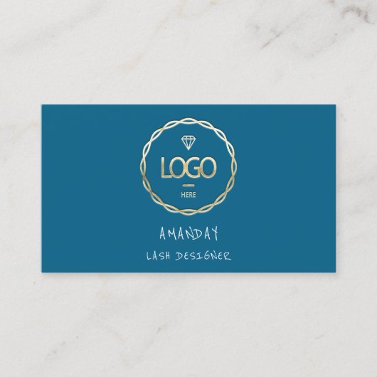 Custom Logo Social Media QR Code Gold Blue Insert Visitenkarte (Vorderseite)