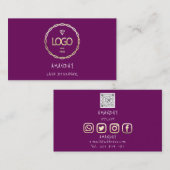 Custom Logo Social Media QR Code Gold Lila Visitenkarte (Vorne/Hinten)