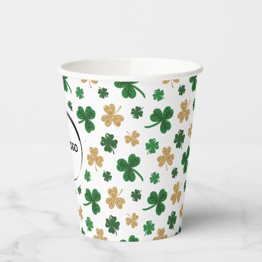Custom Logo St. Patrick Kleeblatt Green Gold Pappbecher (Links)