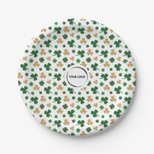 Custom Logo St. Patrick Kleeblatt Green Gold Pappteller (Vorderseite)