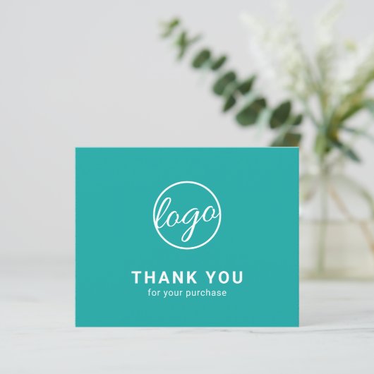 Custom Logo Teal Budget Thank You Card (Stehend Vorderseite)