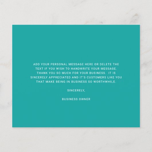 Custom Logo Teal Budget Thank You Card (Rückseite)