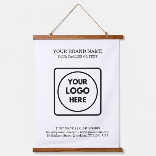 Custom Logo Text Template Hanging Display Design Wandteppich Mit Holzrahmen (Vorderseite)