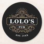 Custom Lolo's Pub Zuhause Bar Year etabliert Runder Pappuntersetzer (Vorderseite)