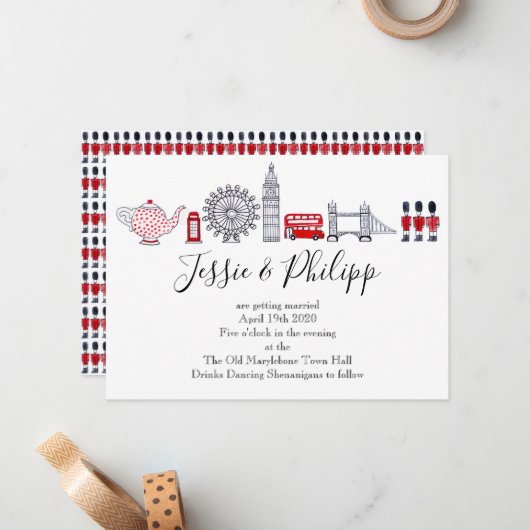 Custom London Wedding Einladung (Vorderseite/Rückseite Beispiel)