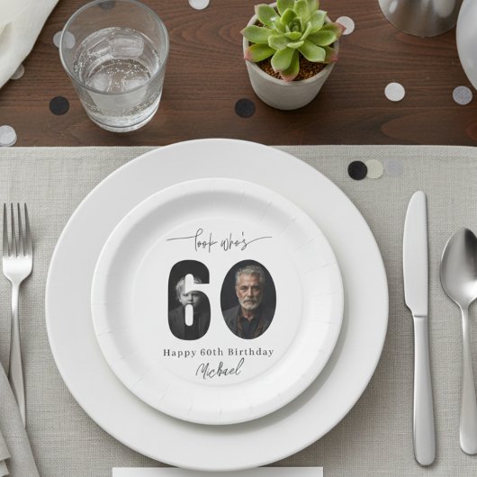 Custom Look Who’s 60 Birthday Photo Plate Pappteller