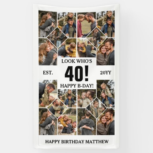 Custom Look Who's 40 Happy Birthday Foto Collage Banner (Vertikal)