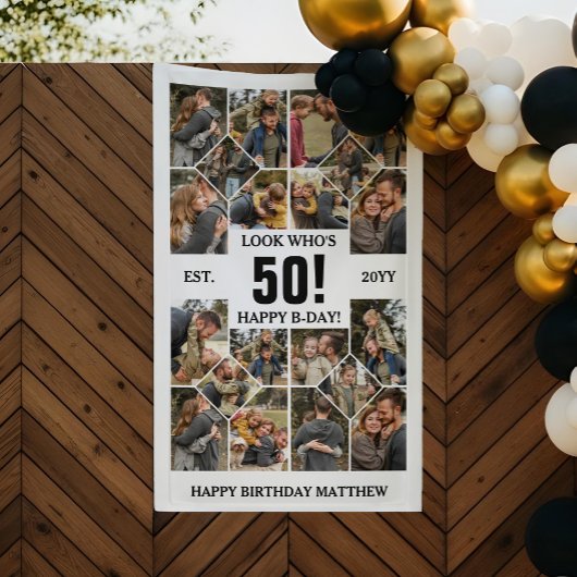 Custom Look Who's 50 Happy Birthday Photo Collage Banner