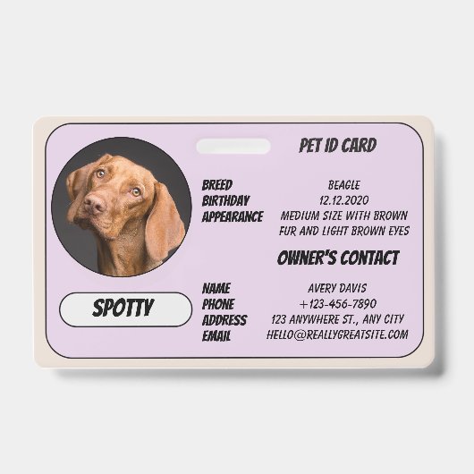  Custom Lost Pet Found Photo ID Card Ausweis (Vorderseite)