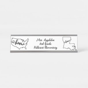 Custom Louisiana Staat US Zuhause Line Art Schreibtischnamensplakette