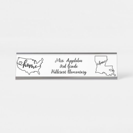 Custom Louisiana Staat US Zuhause Line Art Schreibtischnamensplakette (Vorderseite )