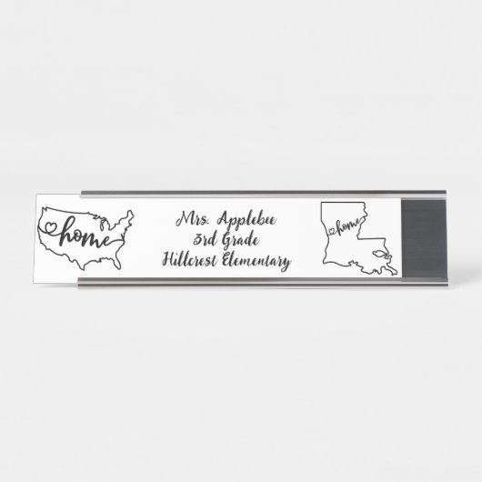 Custom Louisiana Staat US Zuhause Line Art Schreibtischnamensplakette (Vorderseite )