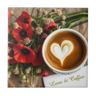 Custom Love & Coffee Cup with White Foam Heart Fliese