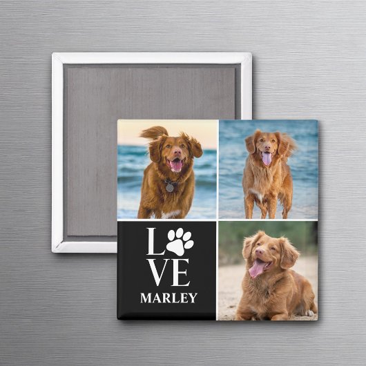 Custom Love Dog Lover Name Photo Collage Pet Magnet