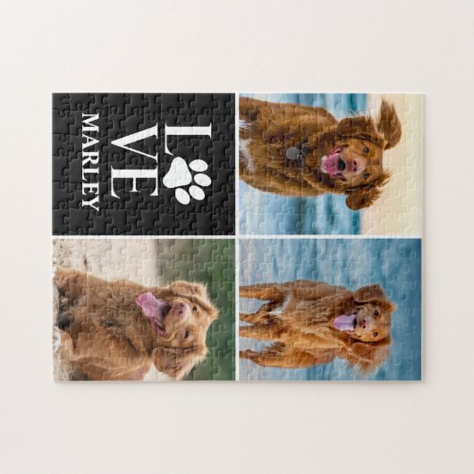 Custom Love Dog Lover Name Photo Collage Pet Puzzle (Horizontal)