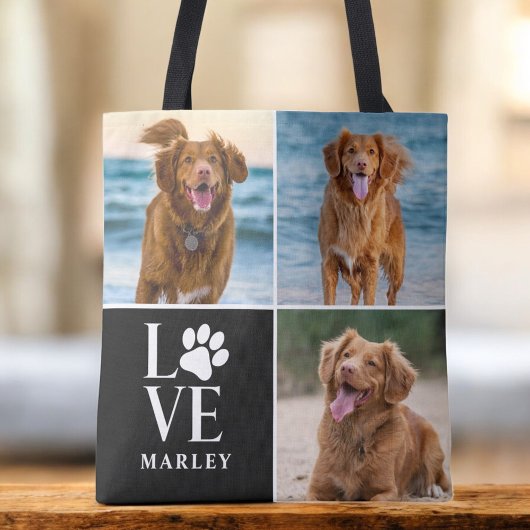 Custom Love Dog Lover Name Photo Collage Pet Tasche