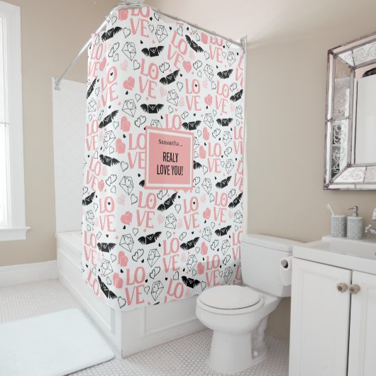 Custom Love Gift Shower Curtain Hand Drawn Hearts Duschvorhang (Beispiel)
