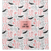 Custom Love Gift Shower Curtain Hand Drawn Hearts Duschvorhang (Vorderseite)