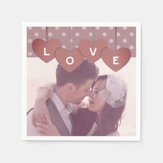 Custom Love Hearts Banner Overlaid Custom Photo Serviette (Vorderseite)