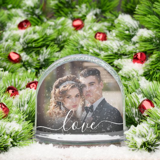 Custom Love Simple Modern Script 2 Photo Snow Glob Schneekugeln (Weihnachten)