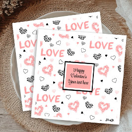 Custom Love Text Hearts Hand Drawn Valentine Napki Serviette