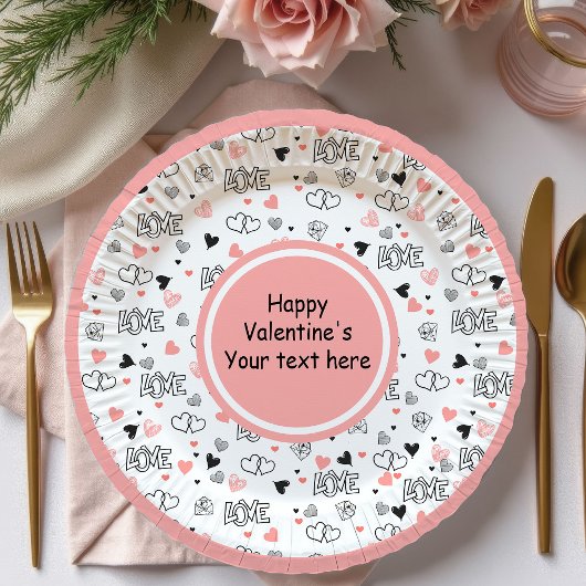Custom Love Text Hearts Hand Drawn Valentine Plate Pappteller