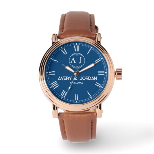 Custom lovers name monogram Personalized blue Armbanduhr (Vorderseite)