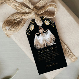 Custom Luxury Black Ivory & Gold Quinceañera Geschenkanhänger
