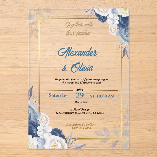 Custom Luxury Floral Acrylic Hochzeitseinladungen Acryleinladungen (Vorderseite)