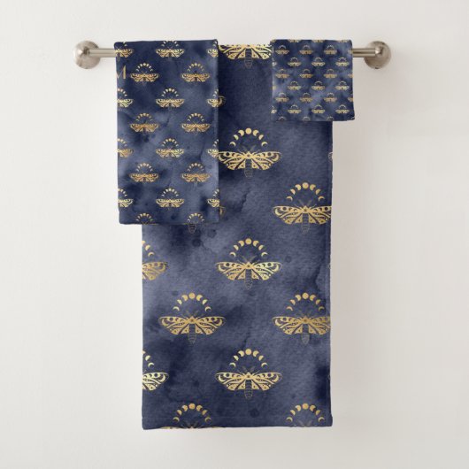 Custom Luxury Gold Bee Navy Night Celestis Badhandtuch Set (Insitu)