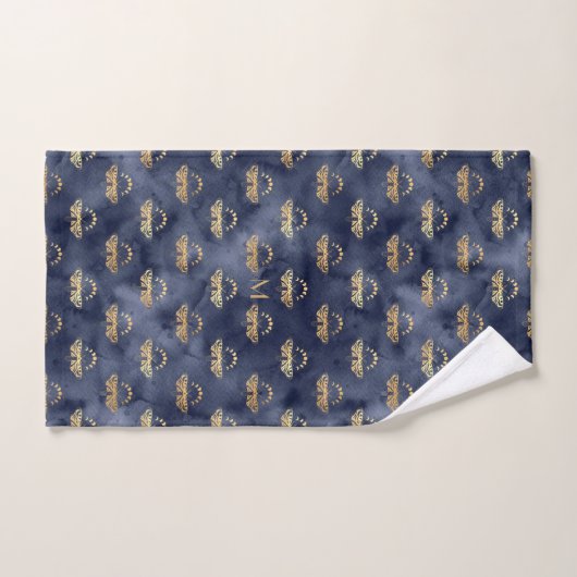 Custom Luxury Gold Bee Navy Night Celestis Badhandtuch Set (Handtuch)