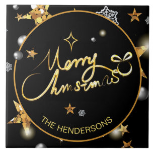 Custom Luxury Gold Black Metallic Stars Xmas Fliese