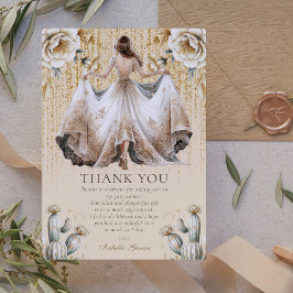 Custom Luxury Ivory & Gold Quinceñera Vielen Dank Einladung