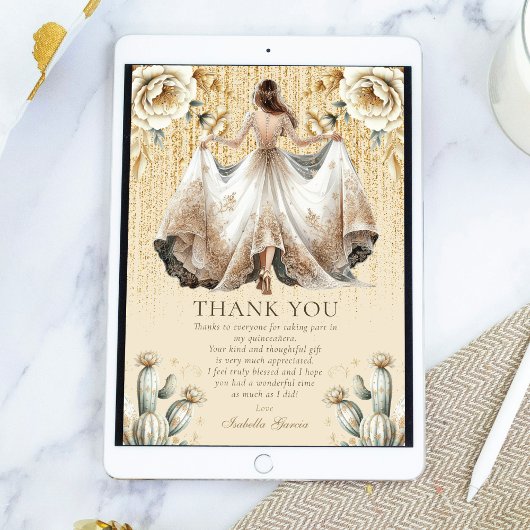 Custom Luxury Ivory & Gold Quinceñera Vielen Dank Einladung